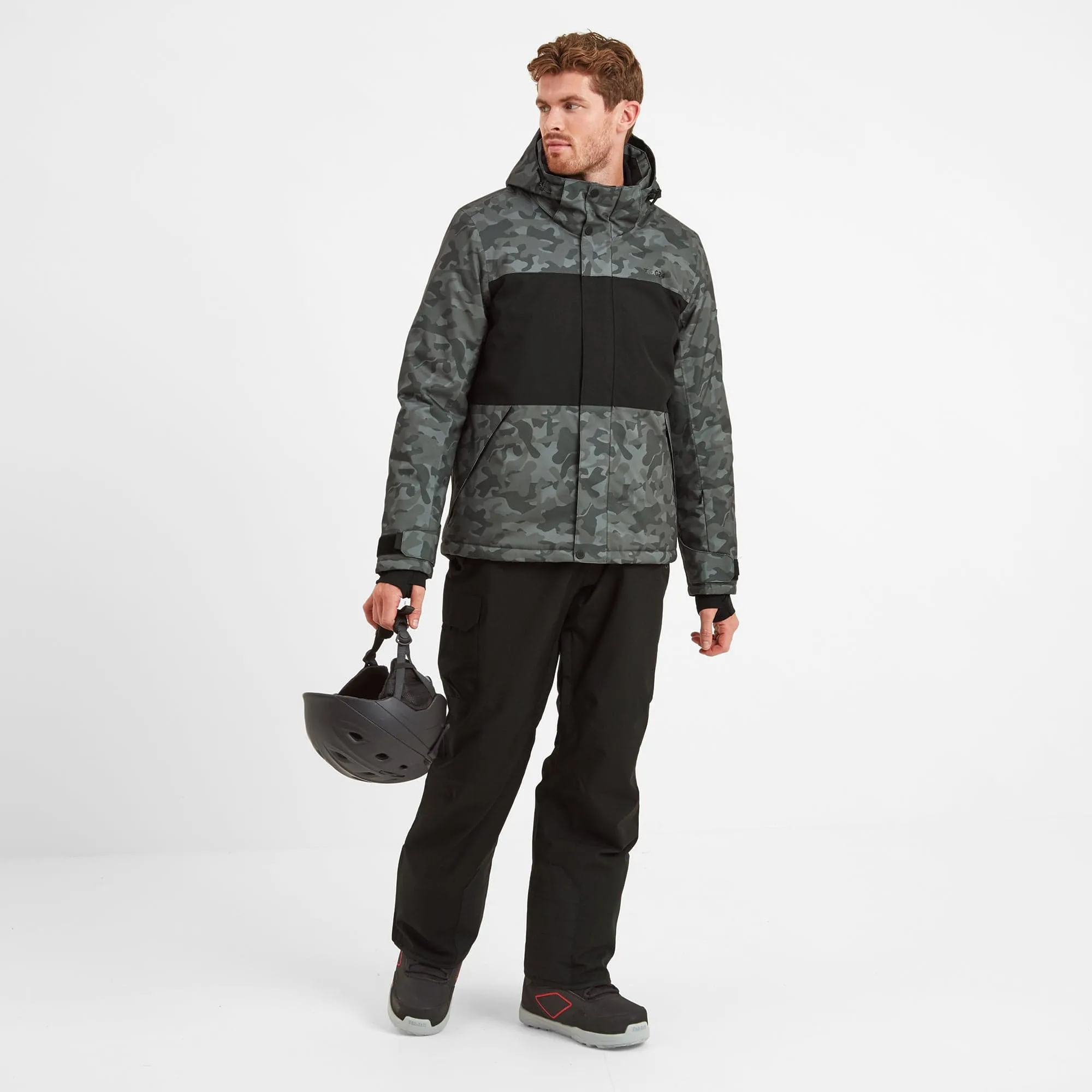 Hunsworth Mens Ski Jacket - Steel Grey Camo/Black