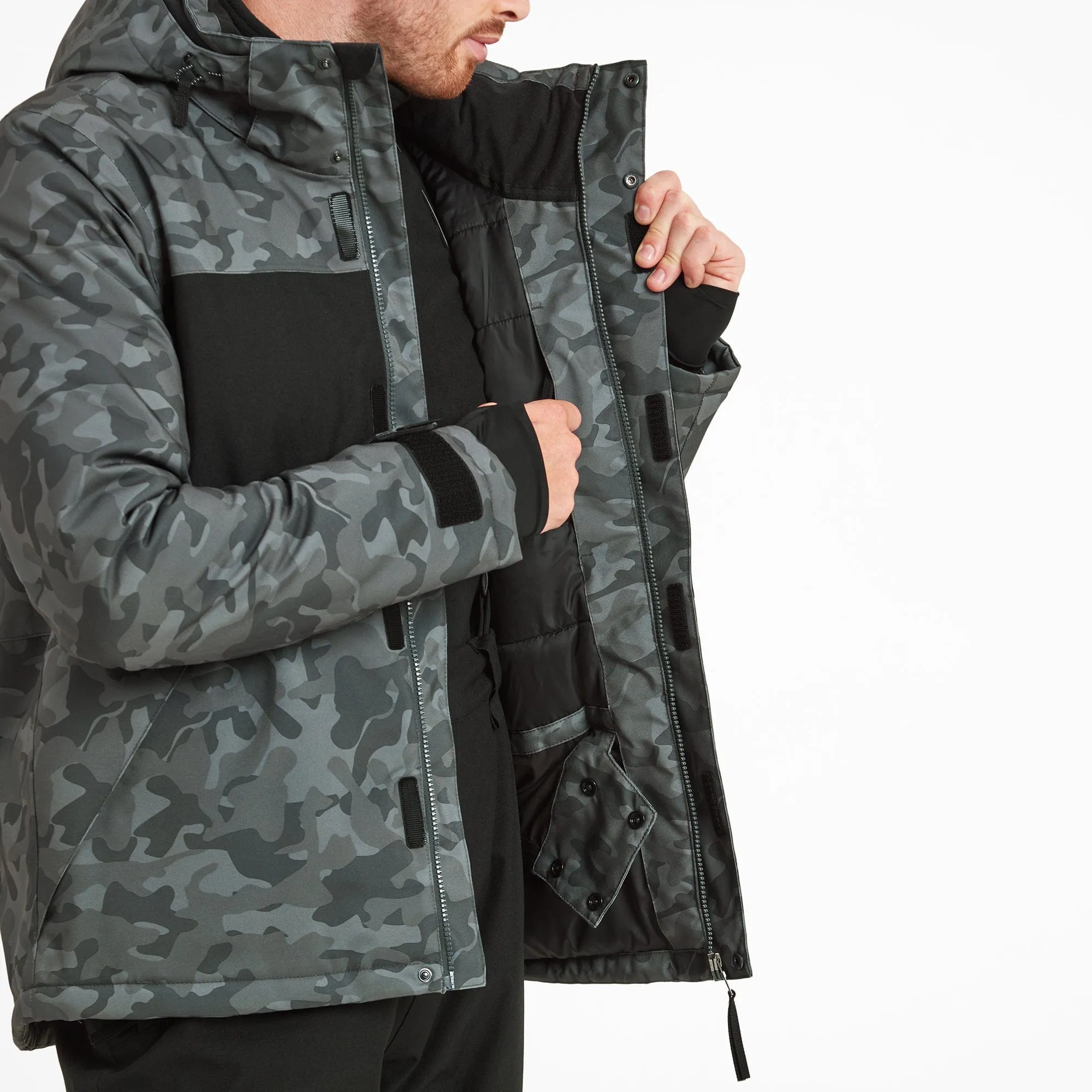 Hunsworth Mens Ski Jacket - Steel Grey Camo/Black