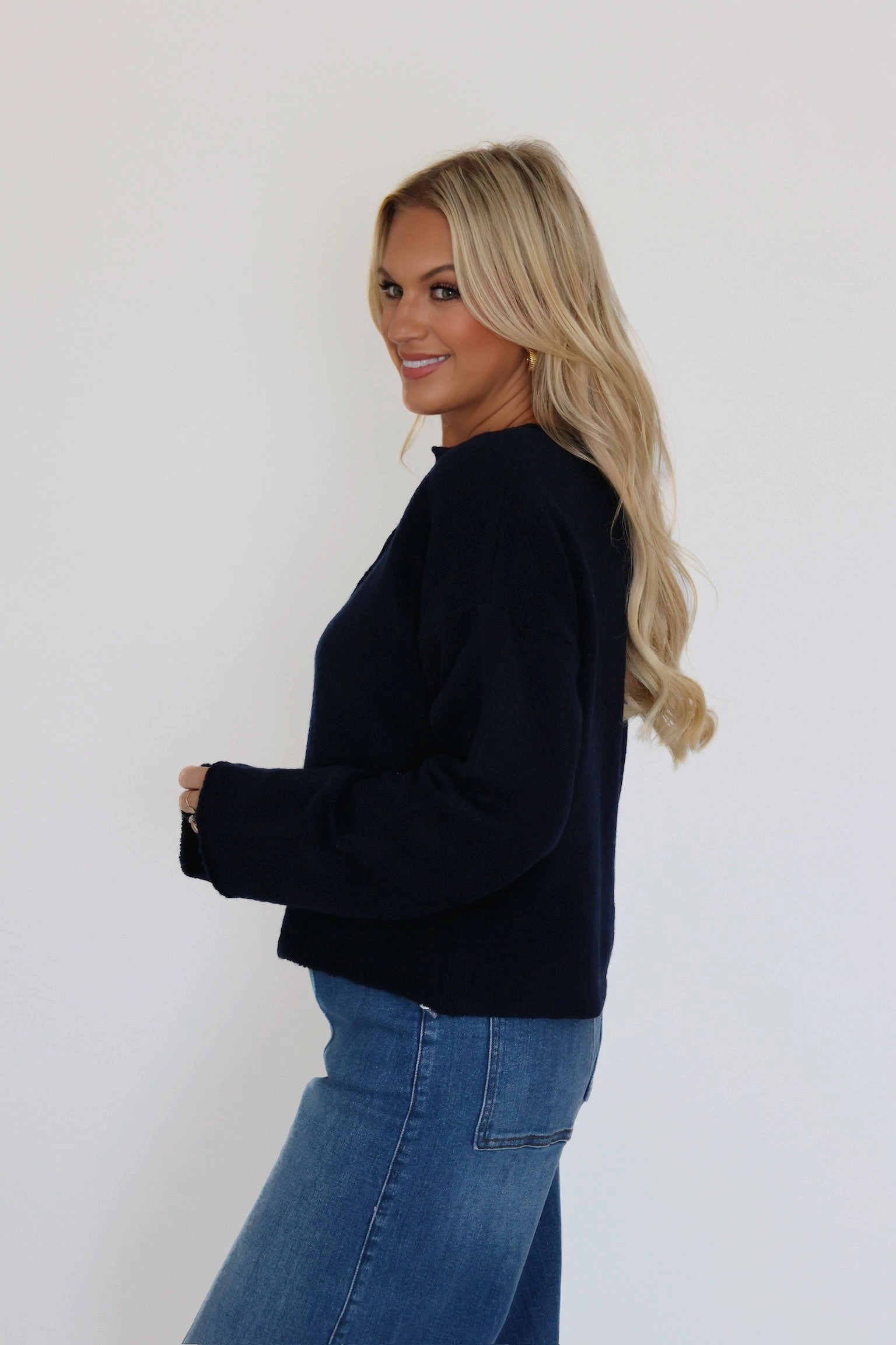 UV Protective Layer Format Sweater Cardigan- Navy