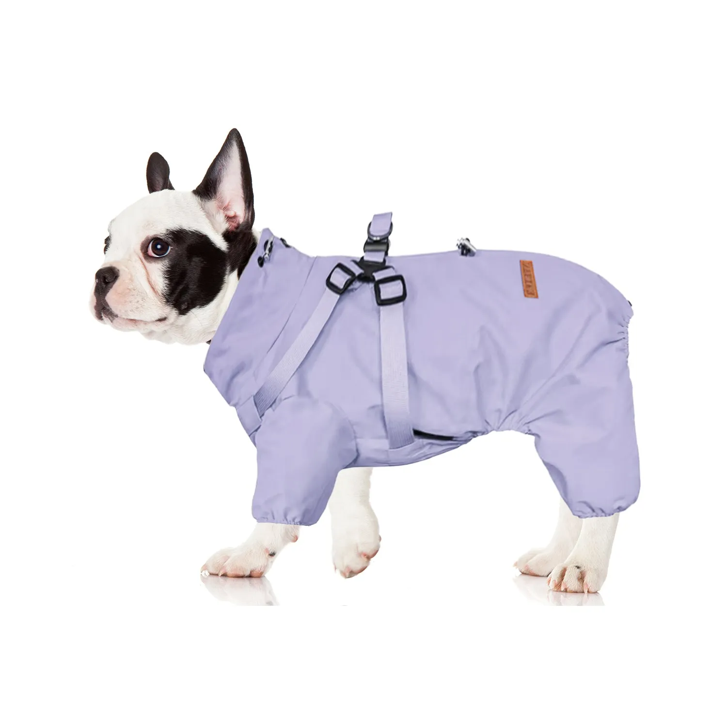 HydroHug Frenchie Raincoat with Built-in Harness Waterproof Reflective All-in-One Dog Jacket