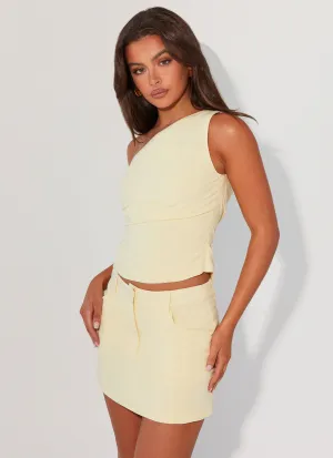 Non Slip Waist Weighted Hem Marissa Linen Mini Skirt - Lemon