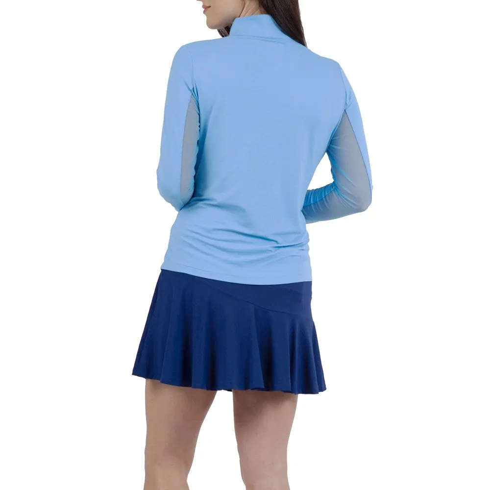 IBKUL Women's Solid Long Sleeve Zip Mock Neck - Peri
