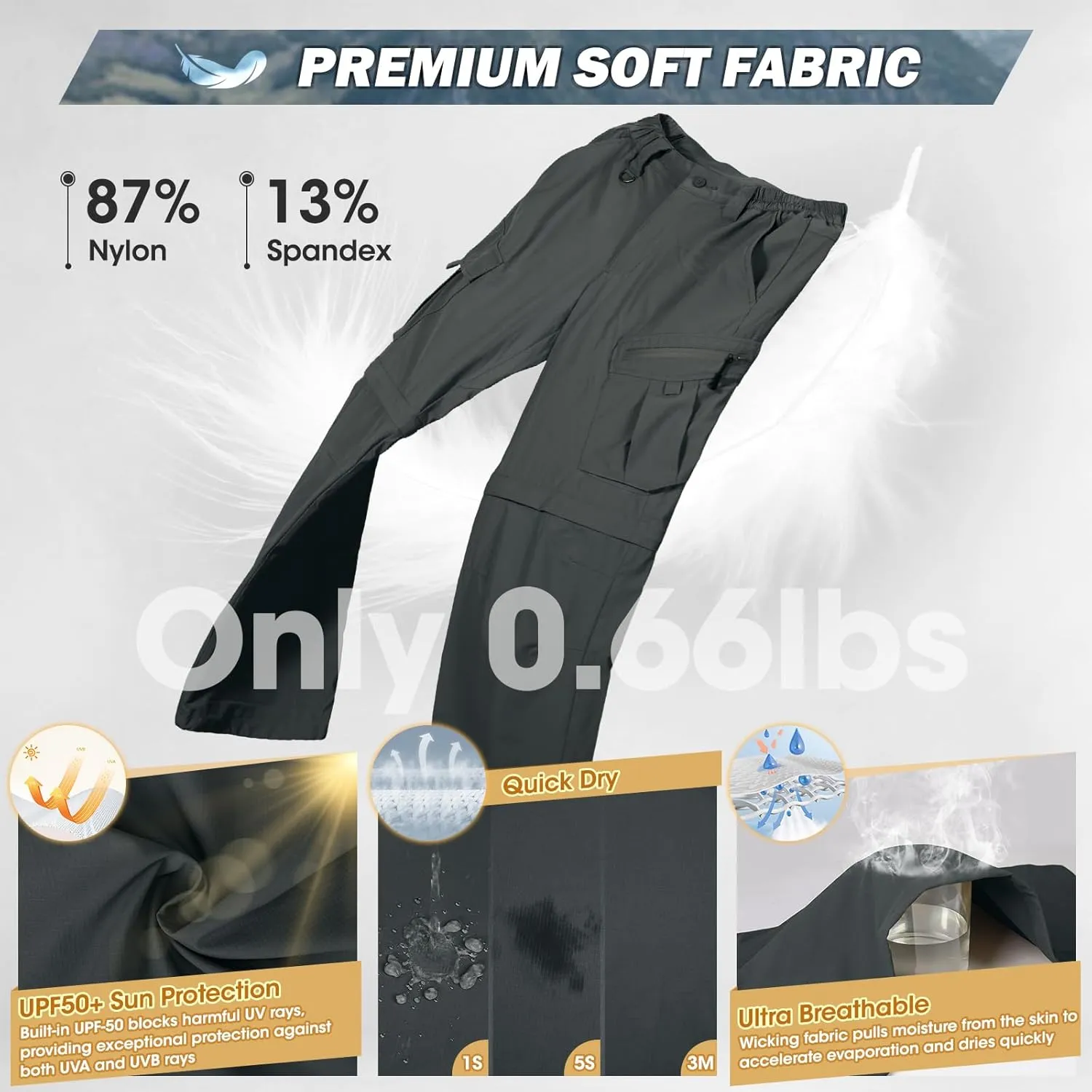 IGOLUMON Mens Hiking Pants Convertible Quick Dry Cargo Pants Water Resistant Lightweight Zip Off Outdoor Pants with 6 Pockets