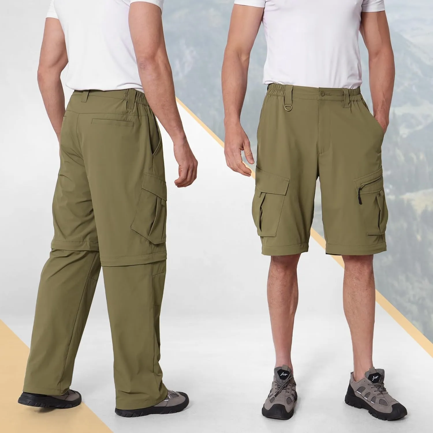 IGOLUMON Mens Hiking Pants Convertible Quick Dry Cargo Pants Water Resistant Lightweight Zip Off Outdoor Pants with 6 Pockets