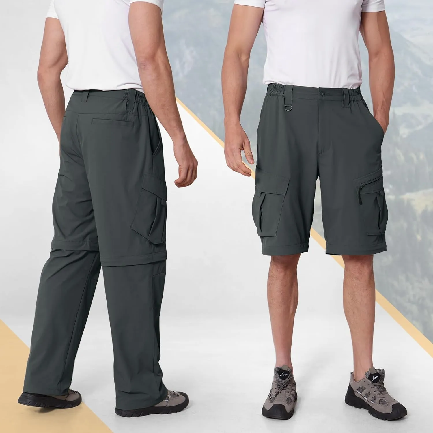 IGOLUMON Mens Hiking Pants Convertible Quick Dry Cargo Pants Water Resistant Lightweight Zip Off Outdoor Pants with 6 Pockets