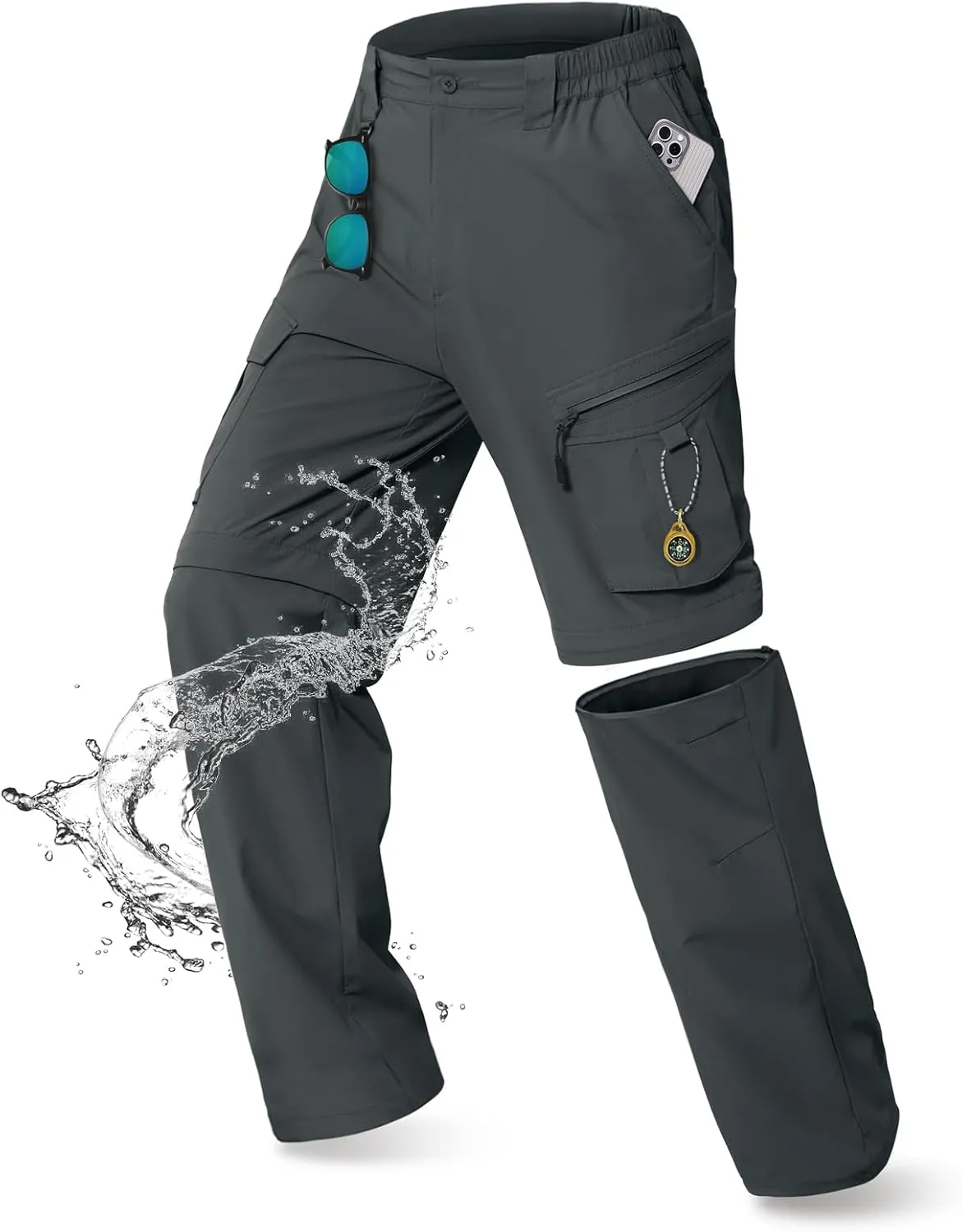 IGOLUMON Mens Hiking Pants Convertible Quick Dry Cargo Pants Water Resistant Lightweight Zip Off Outdoor Pants with 6 Pockets