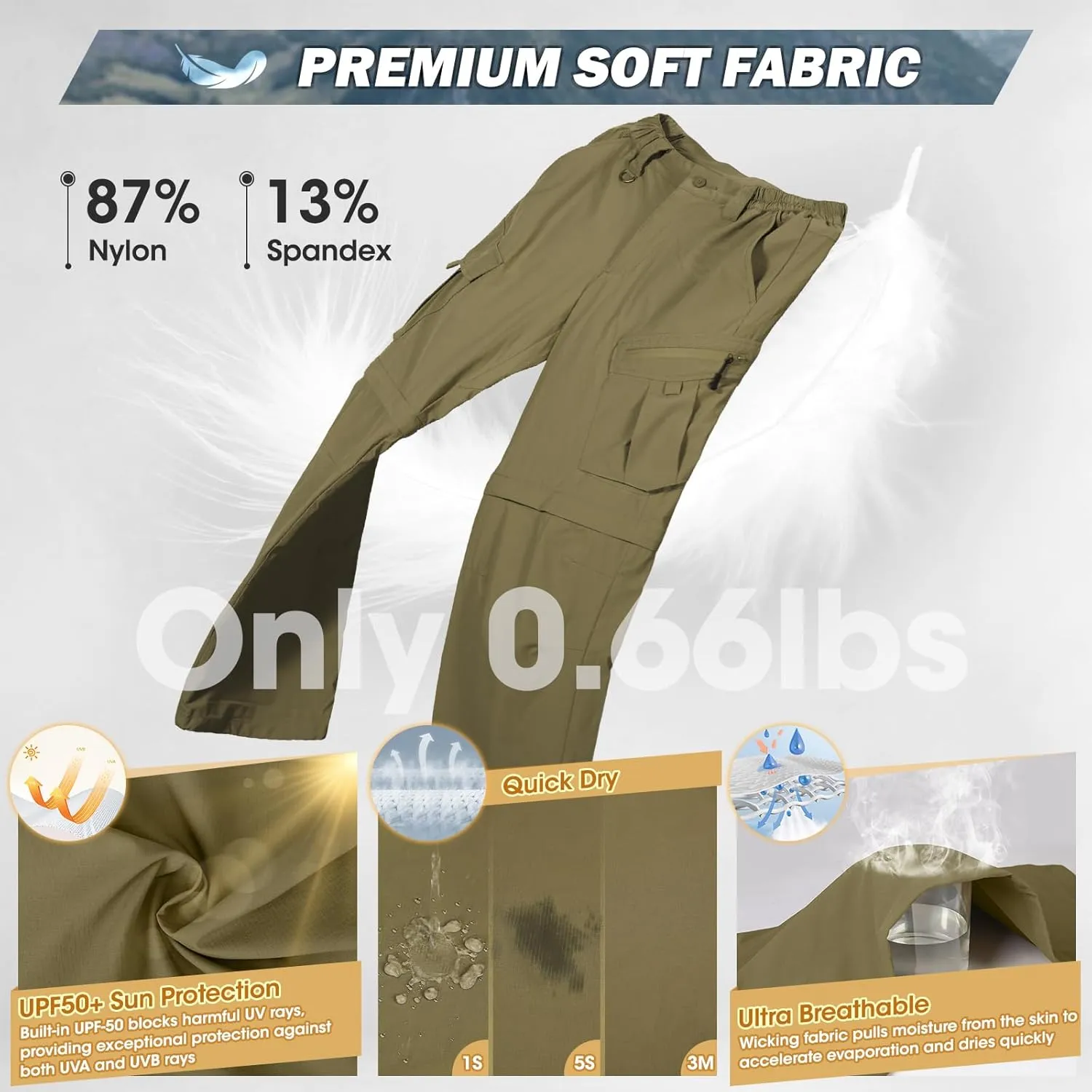 IGOLUMON Mens Hiking Pants Convertible Quick Dry Cargo Pants Water Resistant Lightweight Zip Off Outdoor Pants with 6 Pockets