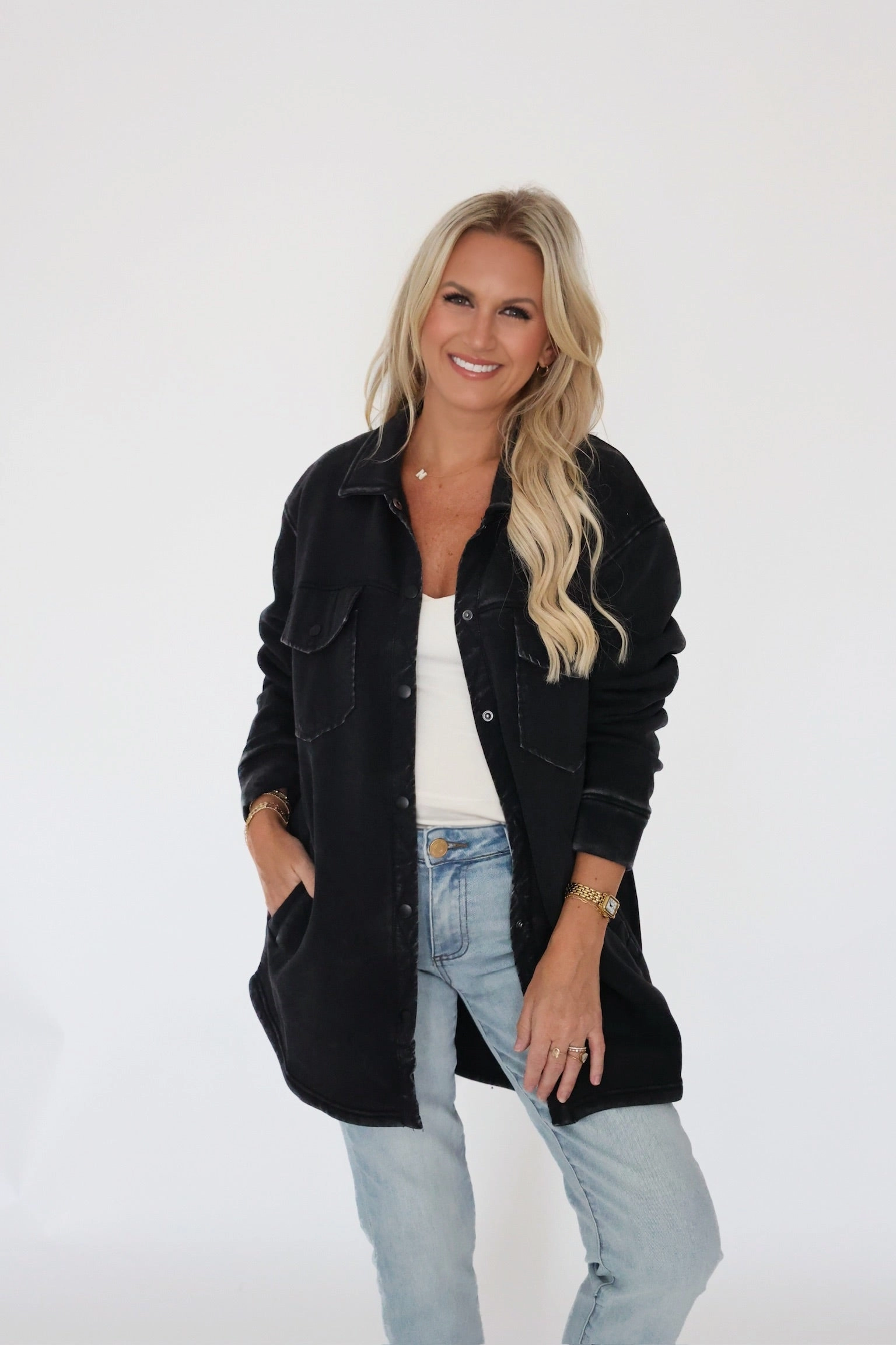 In A Snap Shacket- Black Sporty Tee