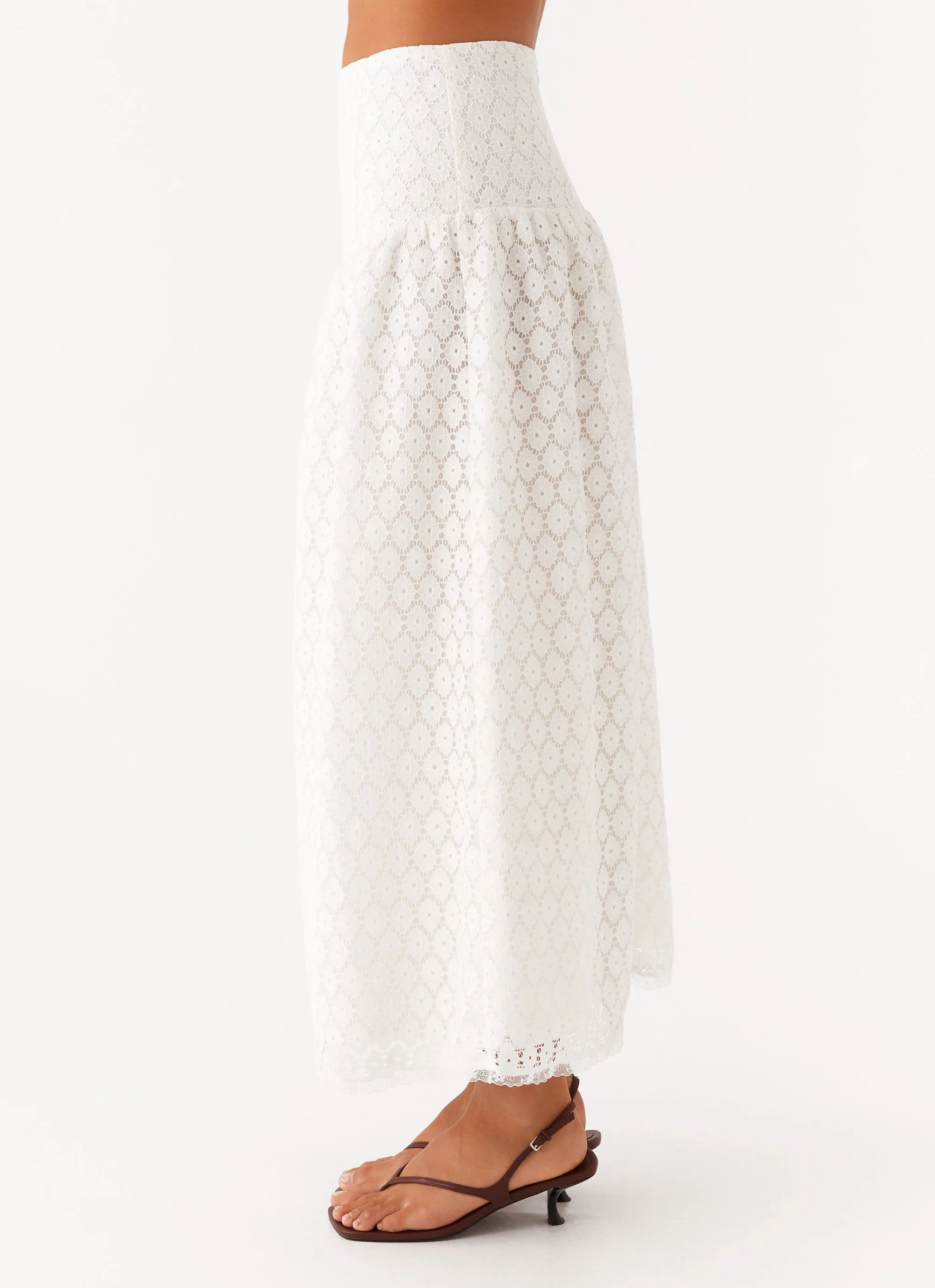 Indiana Corset Midi Skirt - White Adjustable Ties