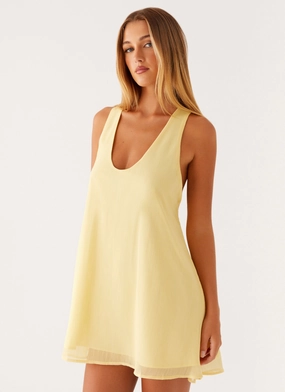 Textured Layers Industry Mini Dress - Pastel Yellow