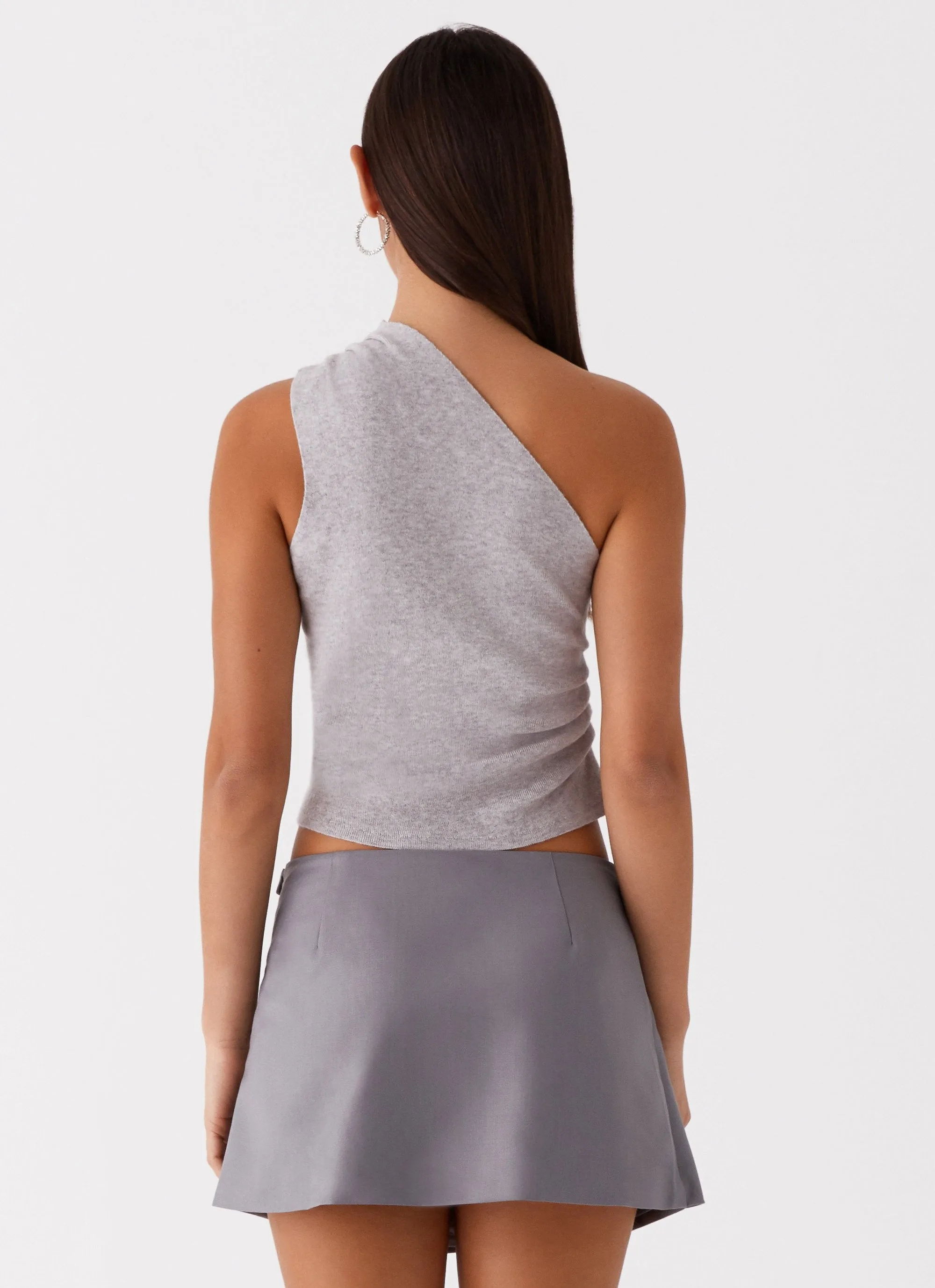 Indy One Shoulder Knit Top - Grey Smooth Stitching