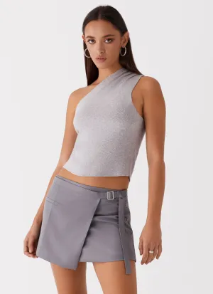 Indy One Shoulder Knit Top - Grey BreathableMeshInsert Reinforced Hem Stitching