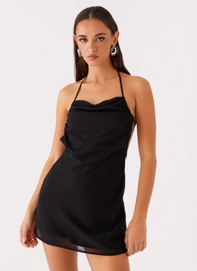 Ines Chiffon Mini Dress - Black Relaxed Style