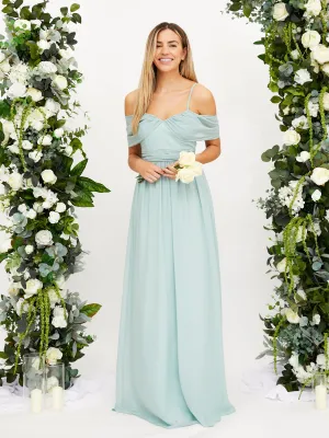 Clear Blush Cozy Wear Cold Shoulder Maxi Chiffon Dress / Sage
