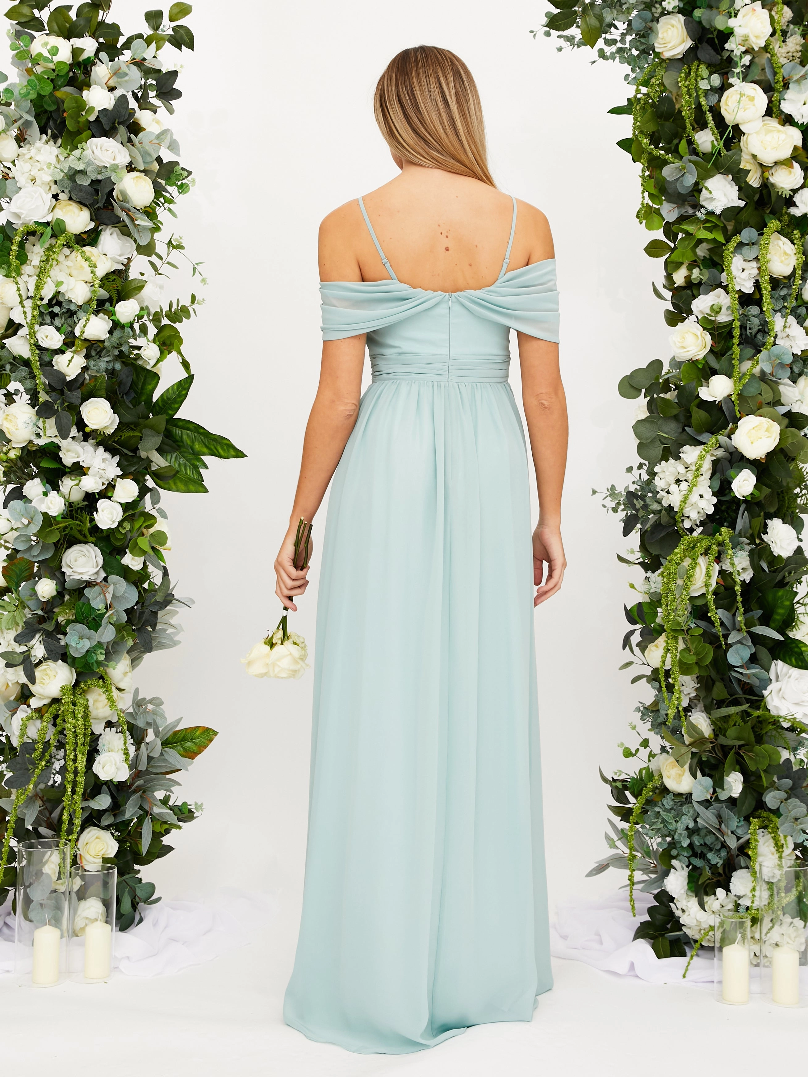 Cold Shoulder Maxi Chiffon Dress / Sage Subtle Stitch Luxe Comfort