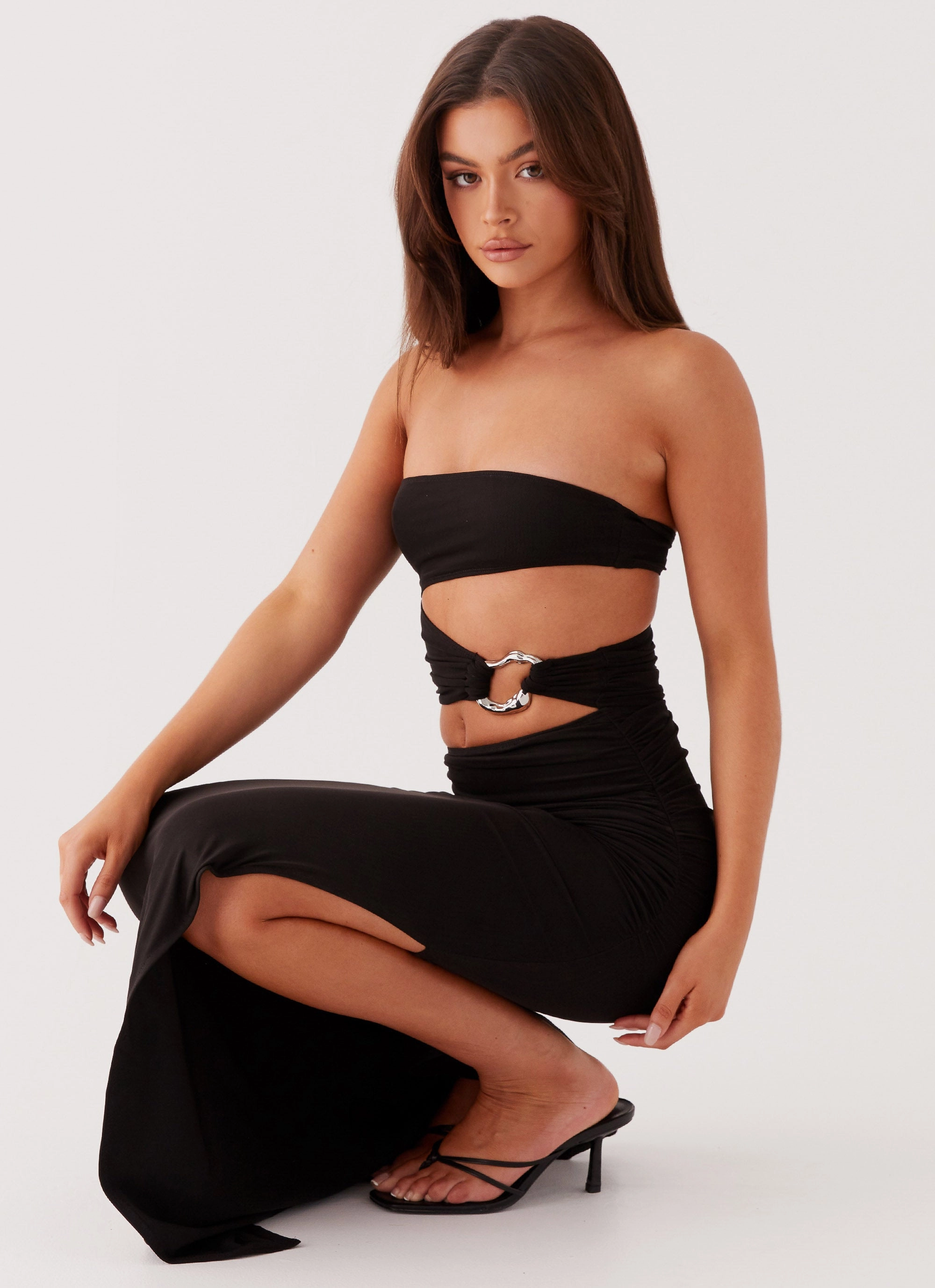 Casual Comfort Into Pieces Mesh Maxi Dress - Black