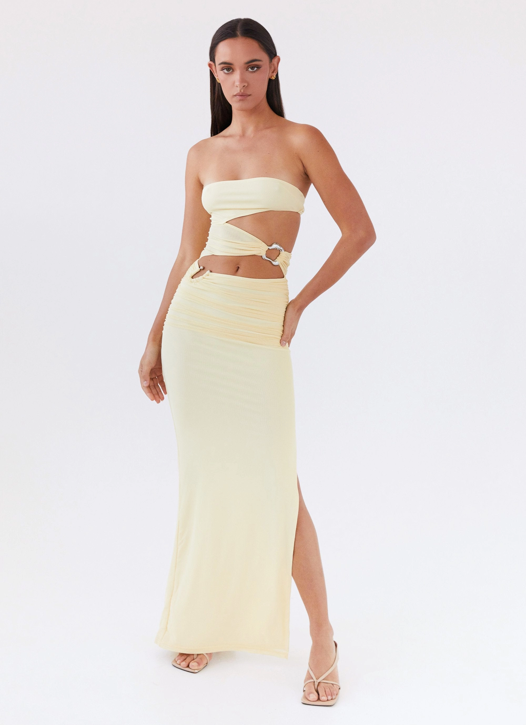 Into Pieces Mesh Maxi Dress - Lemon Chic Appeal