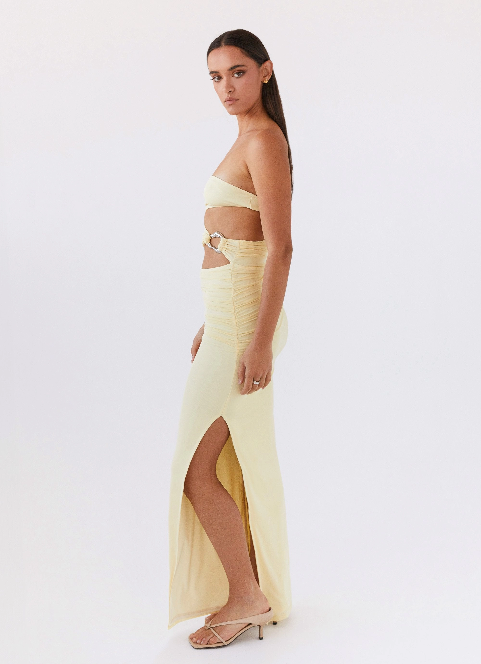 Into Pieces Mesh Maxi Dress - Lemon Pure Motion Cute Touch