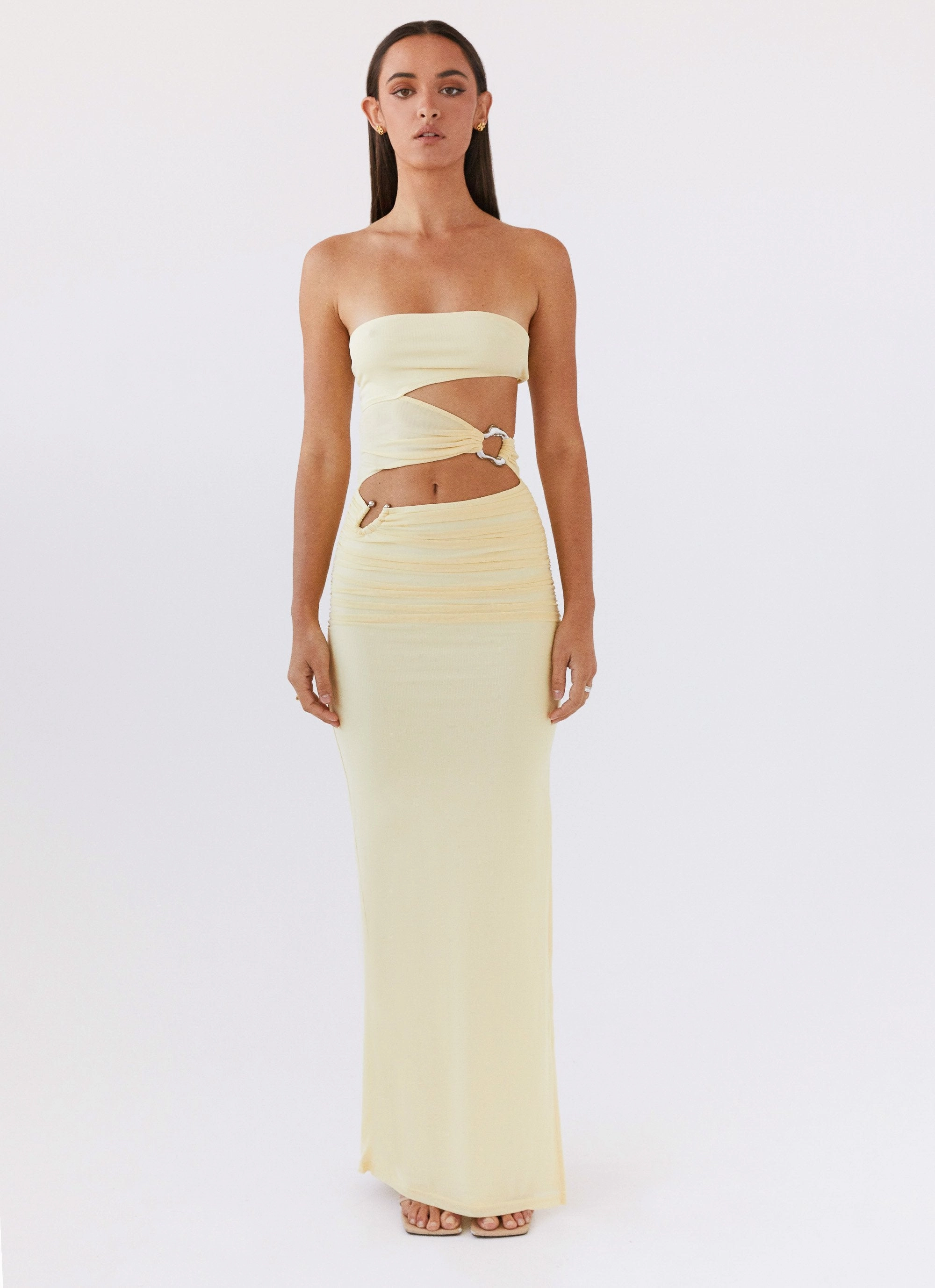 Into Pieces Mesh Maxi Dress - Lemon Decorative-Design Effortless weekend dress