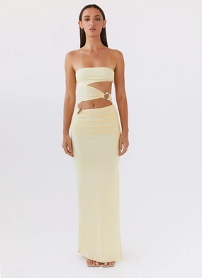 Into Pieces Mesh Maxi Dress - Lemon Decorative-Design Effortless weekend dress