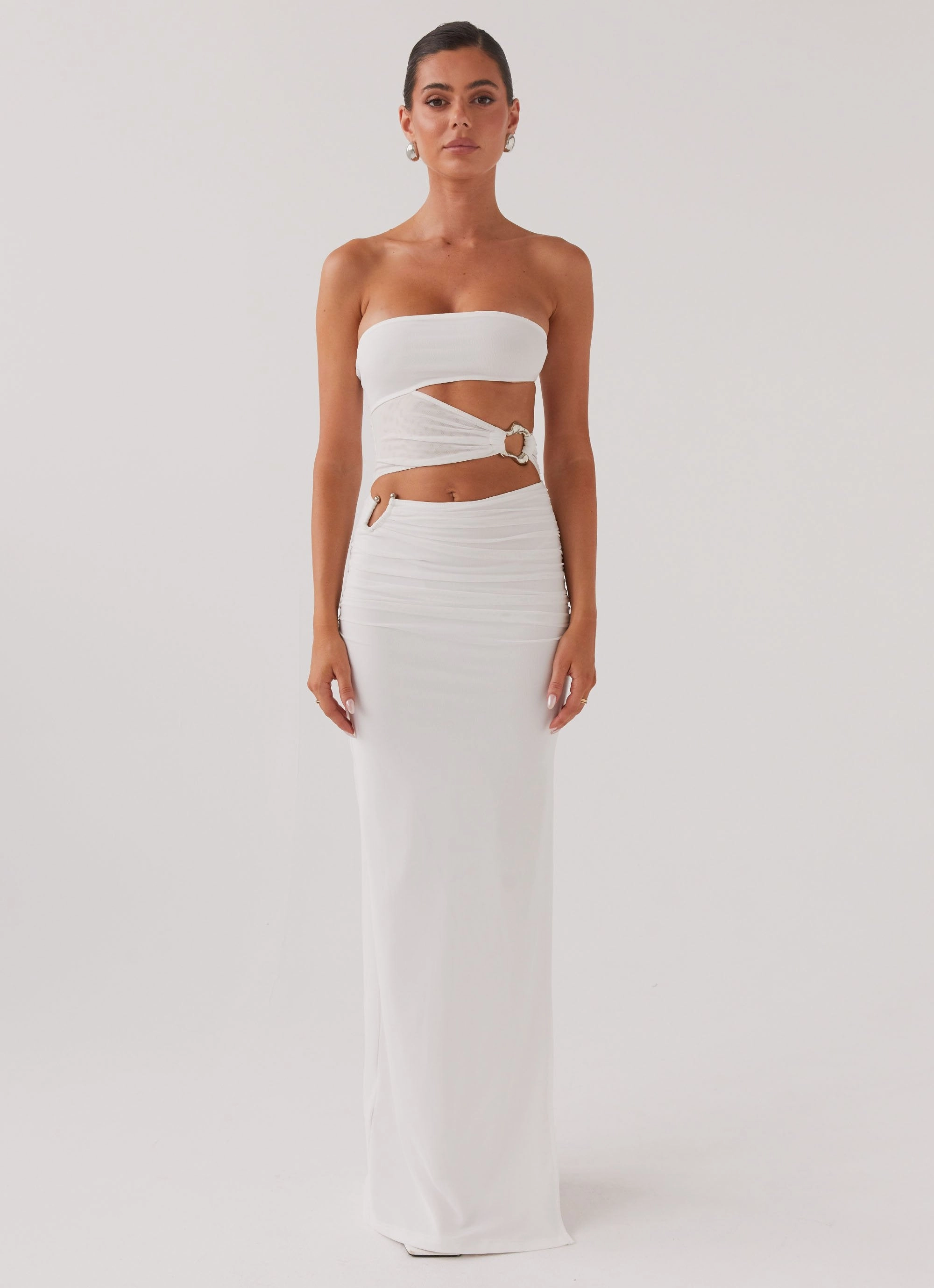Effortless Pair Into Pieces Mesh Maxi Dress - White