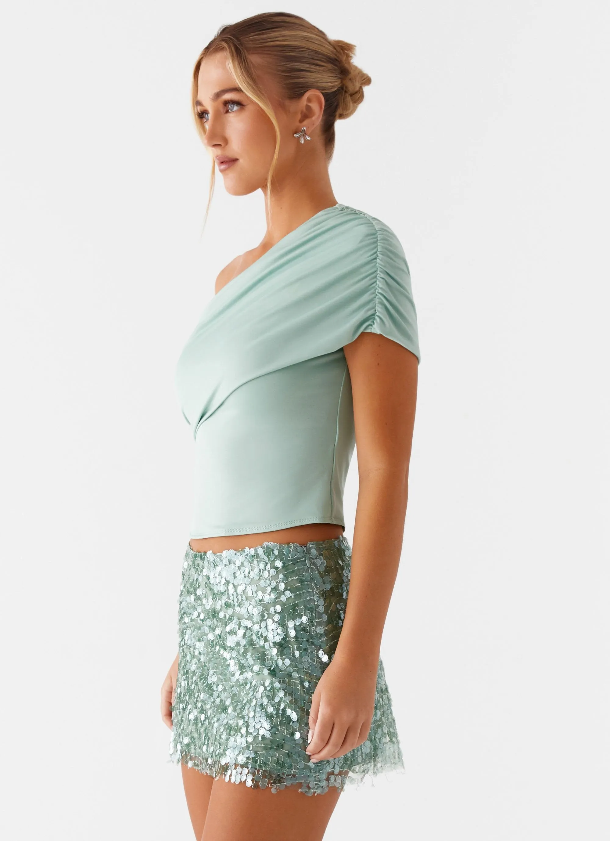 Islington One Shoulder Top - Mint Ethical production