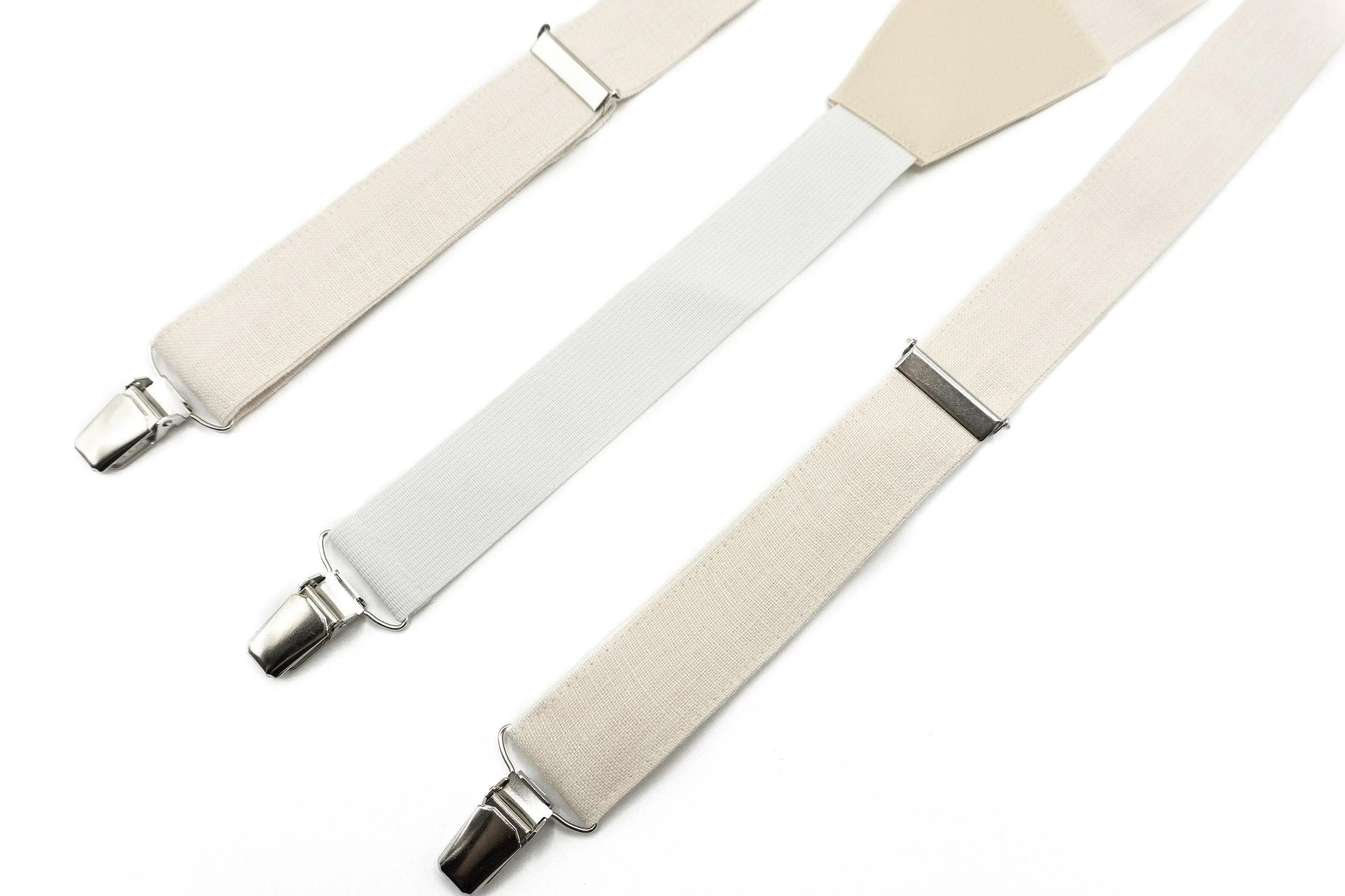 Ivory Linen Suspender and Bow Tie Set for Groomsmen and Boys