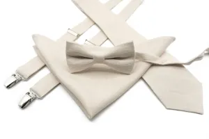 Ivory Linen Suspender and Bow Tie Set for Groomsmen and Boys