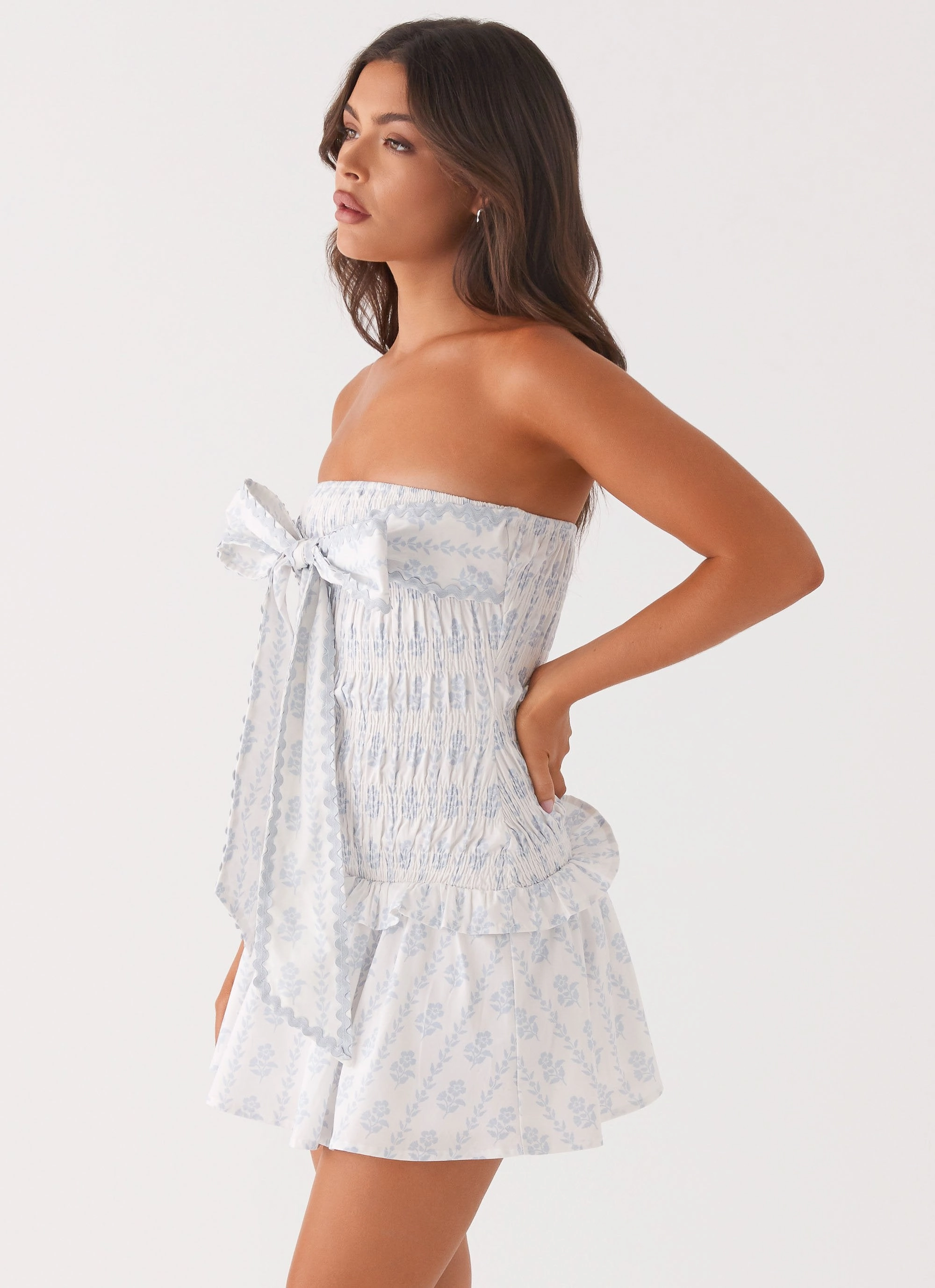 Sophisticated Waist Fit Izi Shirred Mini Dress - Sweet Daydream Print