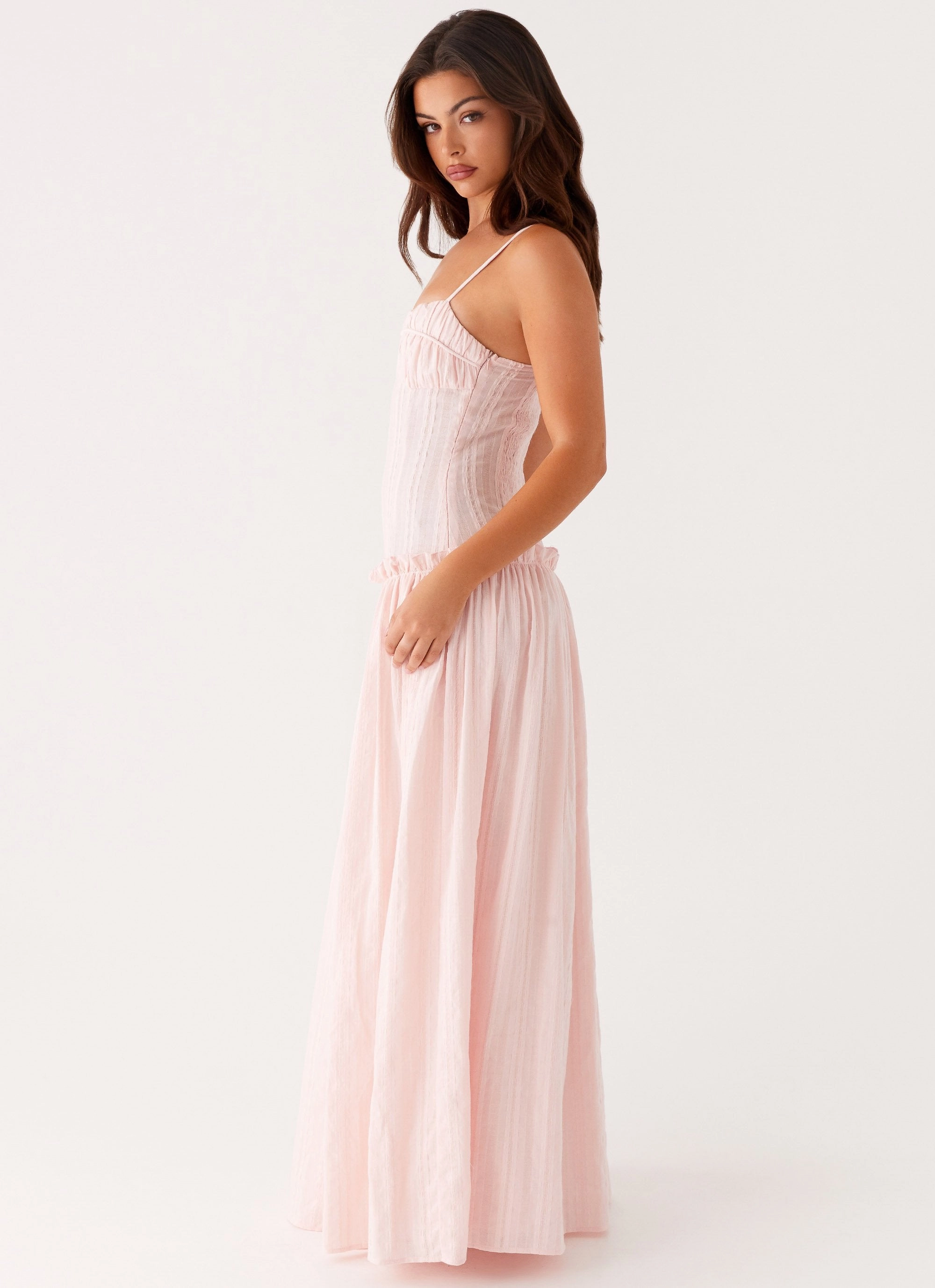 Jacinda Drop Waist Maxi Dress - Pink Relaxed Waistband
