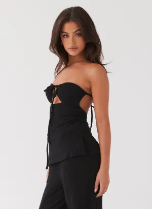 LowMaintenance Jadey Strapless Waffle Top - Black