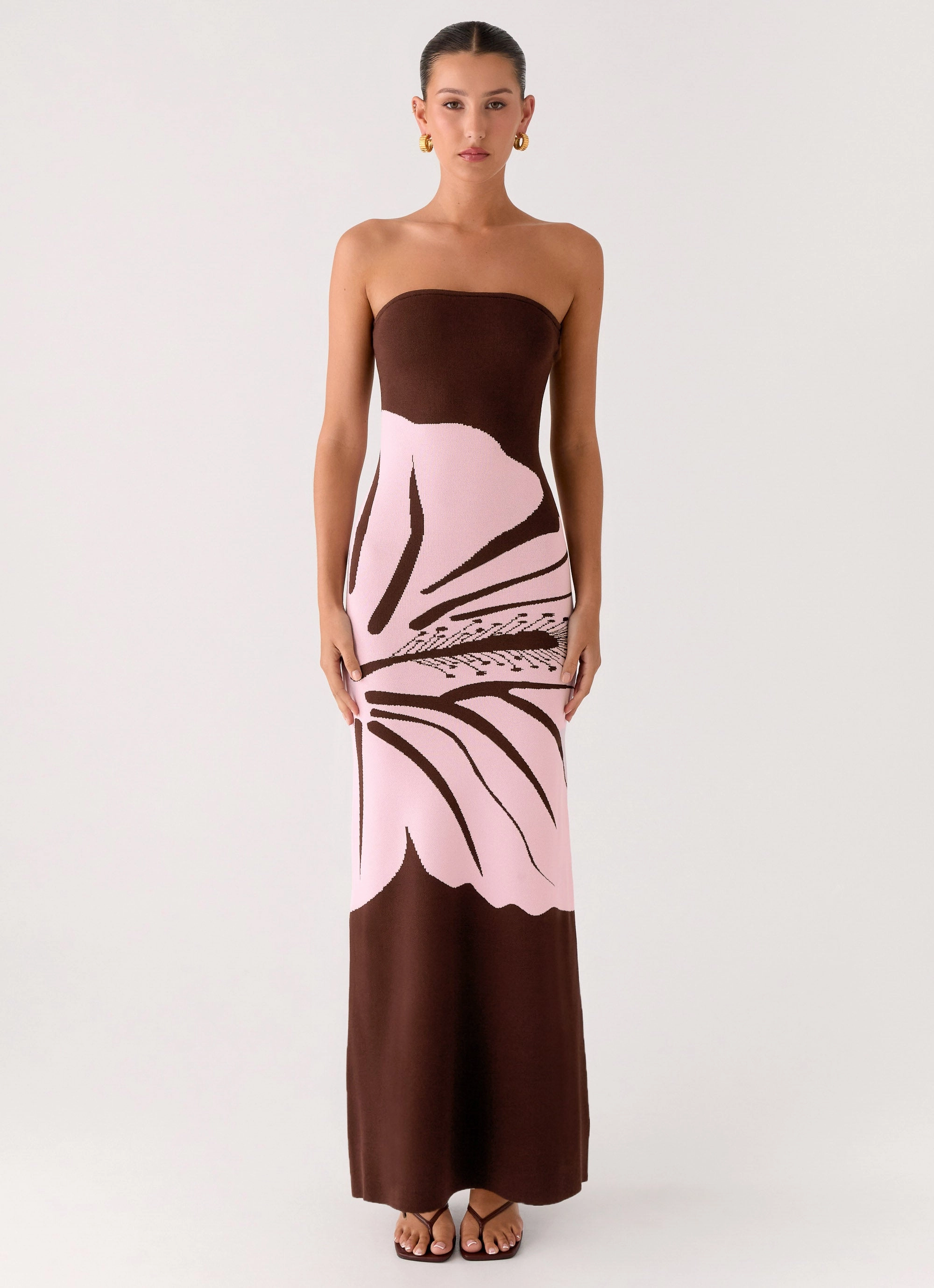 Light Blend Jala Strapless Knit Maxi Dress - Espresso Meadow