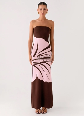 Light Blend Jala Strapless Knit Maxi Dress - Espresso Meadow