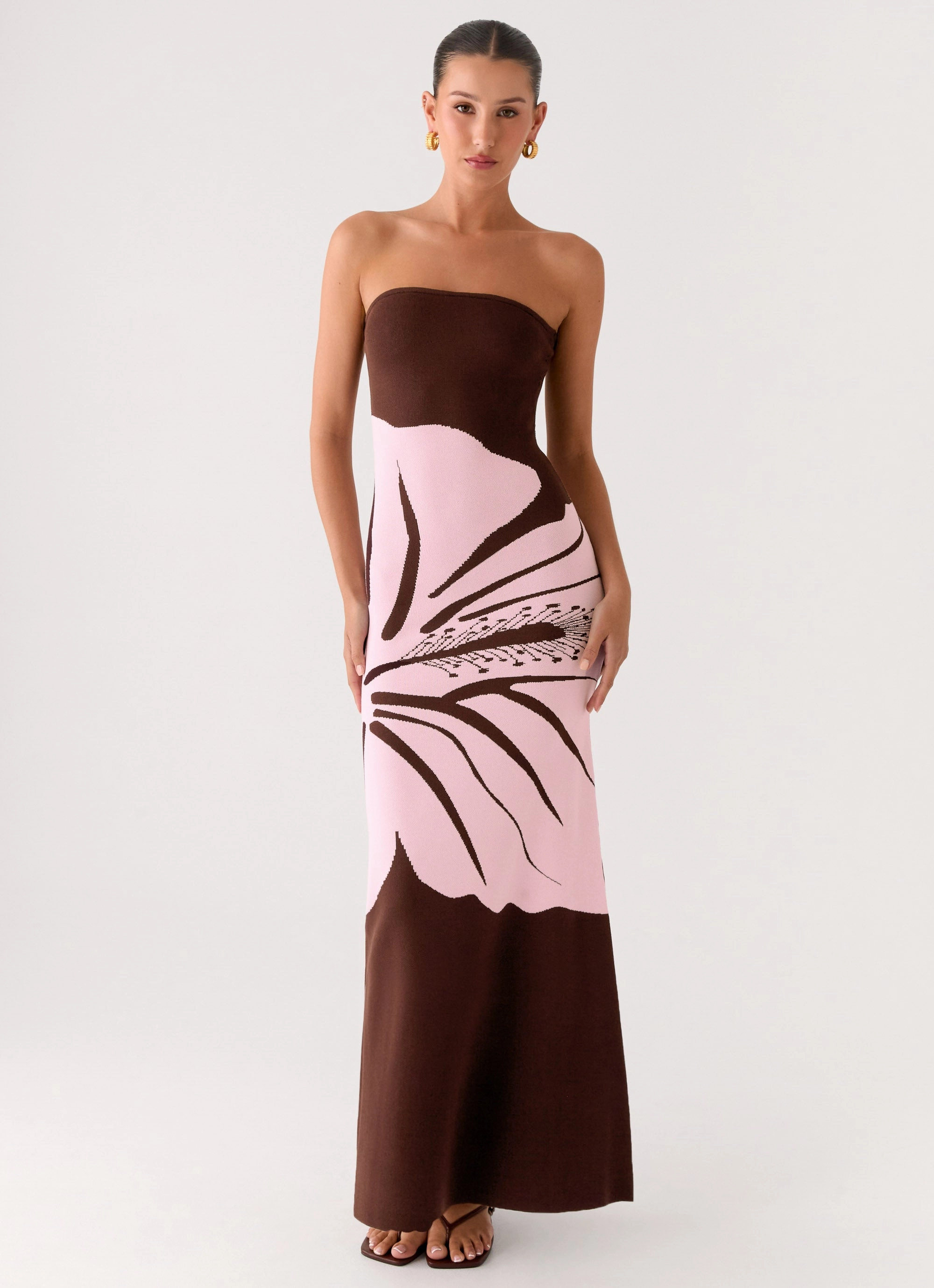 Jala Strapless Knit Maxi Dress - Espresso Meadow Perfect for Layering