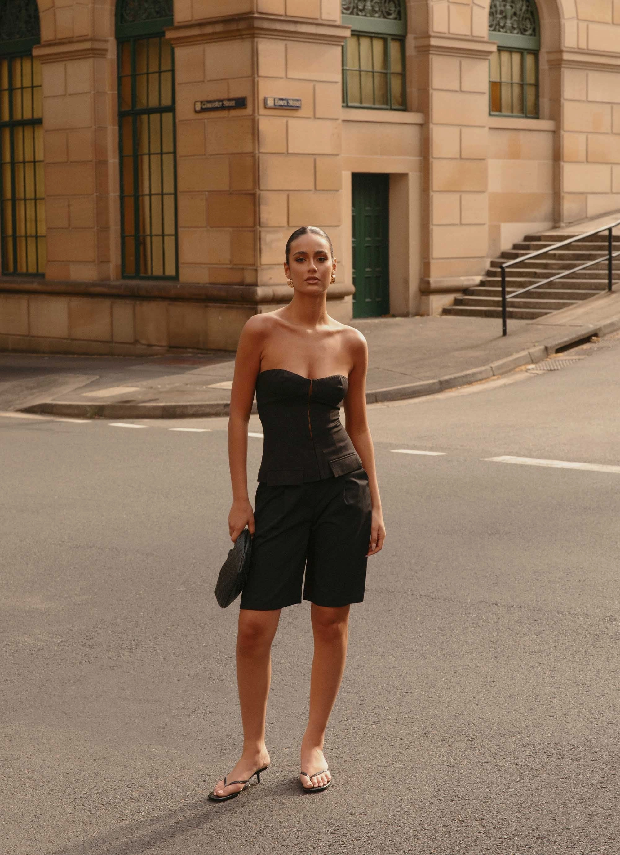 Basic Wardrobe Knit Fabric Technology Jeanie Corset Top - Black