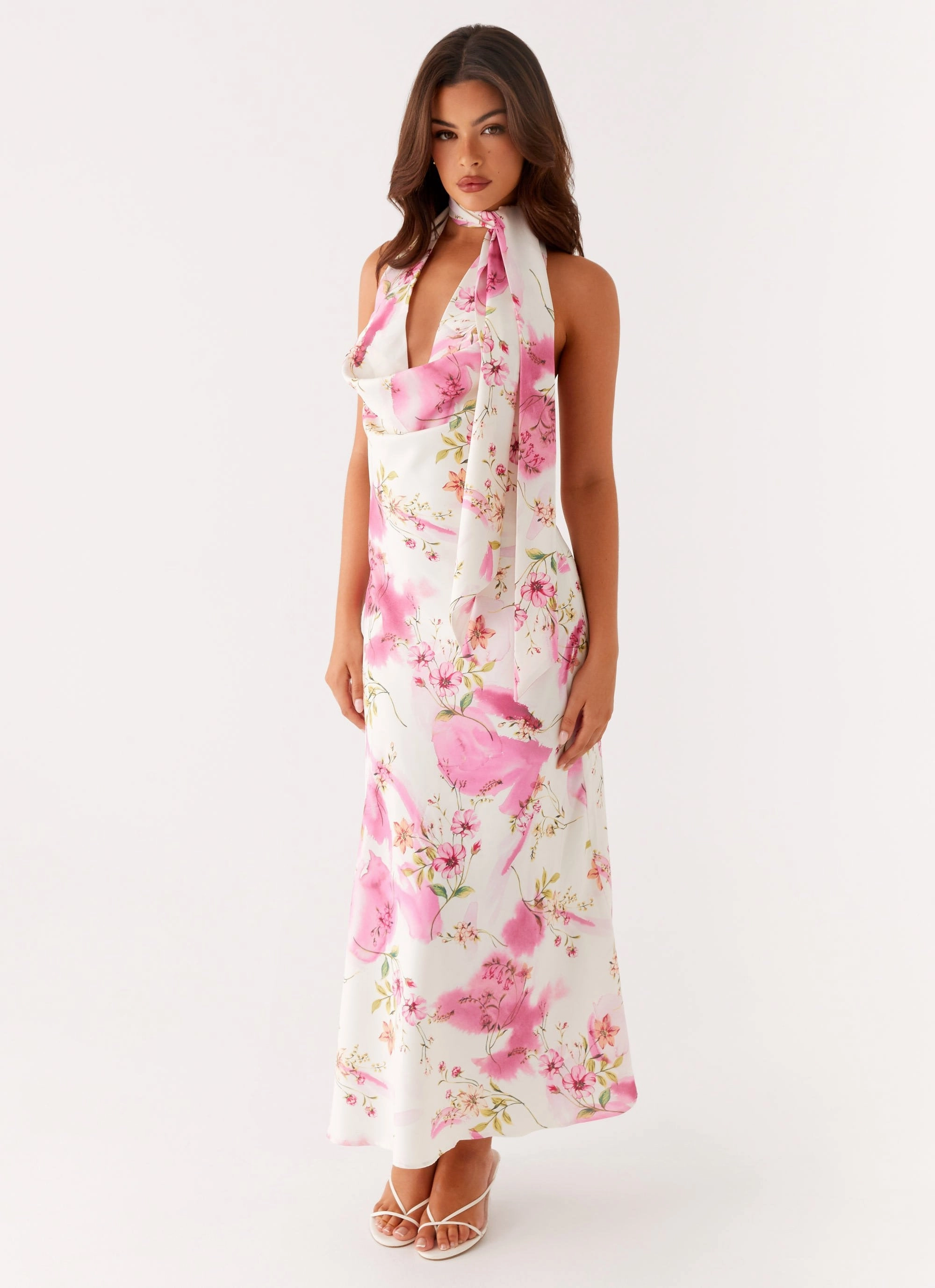 Jensen Midi Dress - Ivory Floral Print Subtle Fit Trendy wrap gown