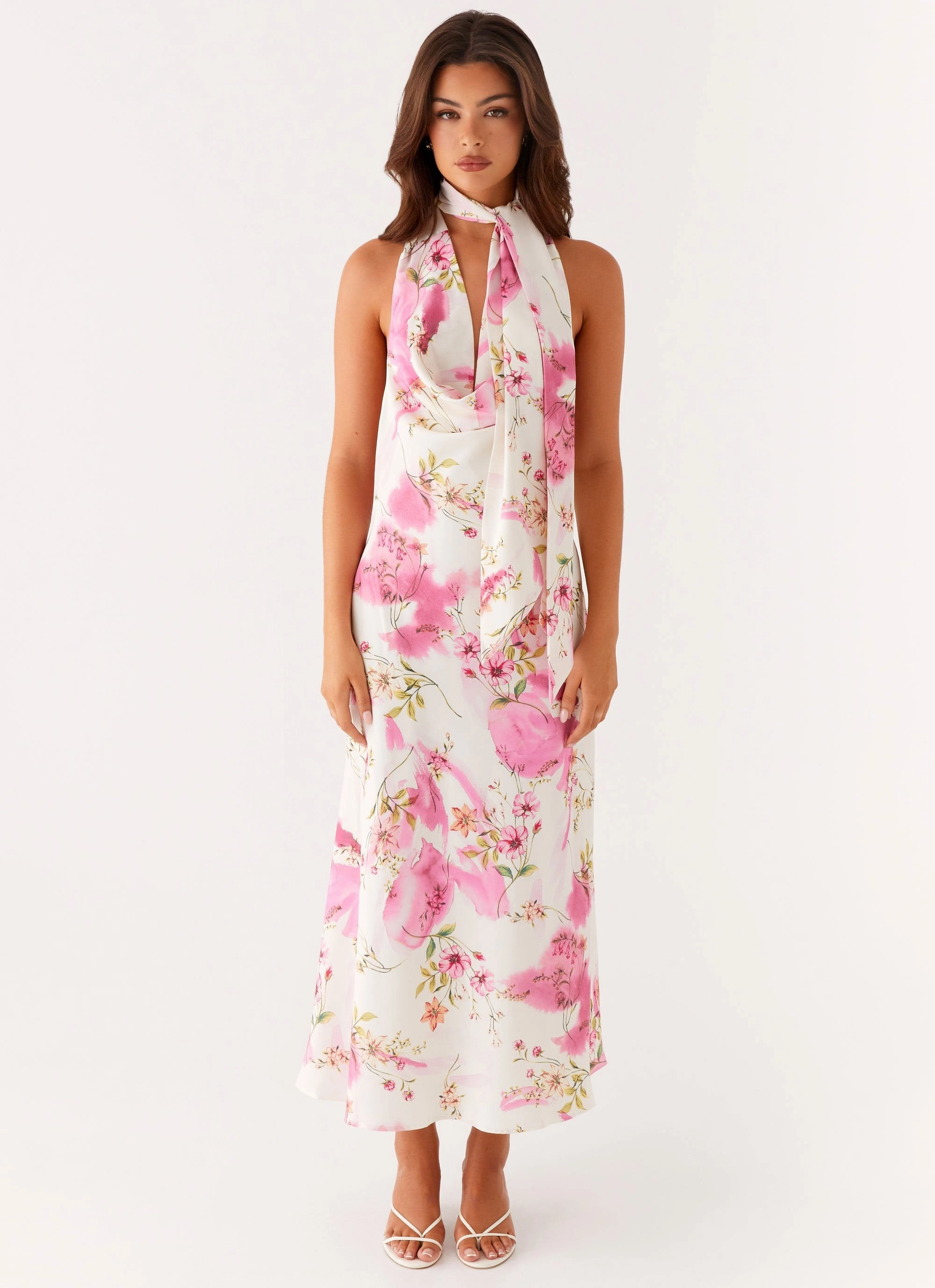 Jensen Midi Dress - Ivory Floral Print Velvet-Touch All Fit Style