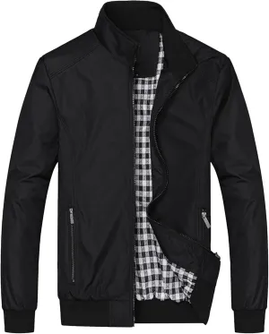 JEsilunmaMY Men's Business Casual Bomber Jackets Stand Collar Cotton Lightweight Jackets Windproof Sportswear Windbreaker