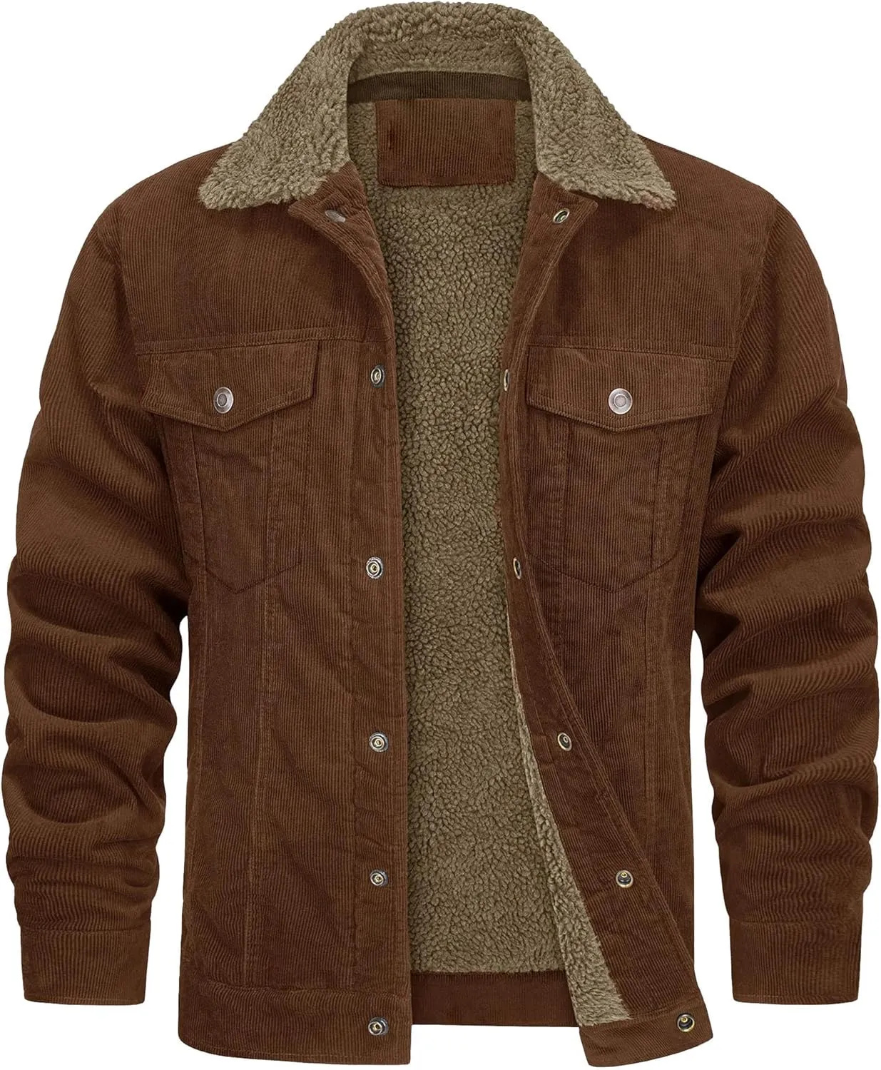 JEsilunmaMY Men's Button Down Corduroy Jacket Long Sleeve Sherpa Lined Trucker Jacket Casual Cotton Cargo Warm Winter Jacket