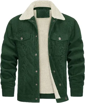 JEsilunmaMY Men's Button Down Corduroy Jacket Long Sleeve Sherpa Lined Trucker Jacket Casual Cotton Cargo Warm Winter Jacket