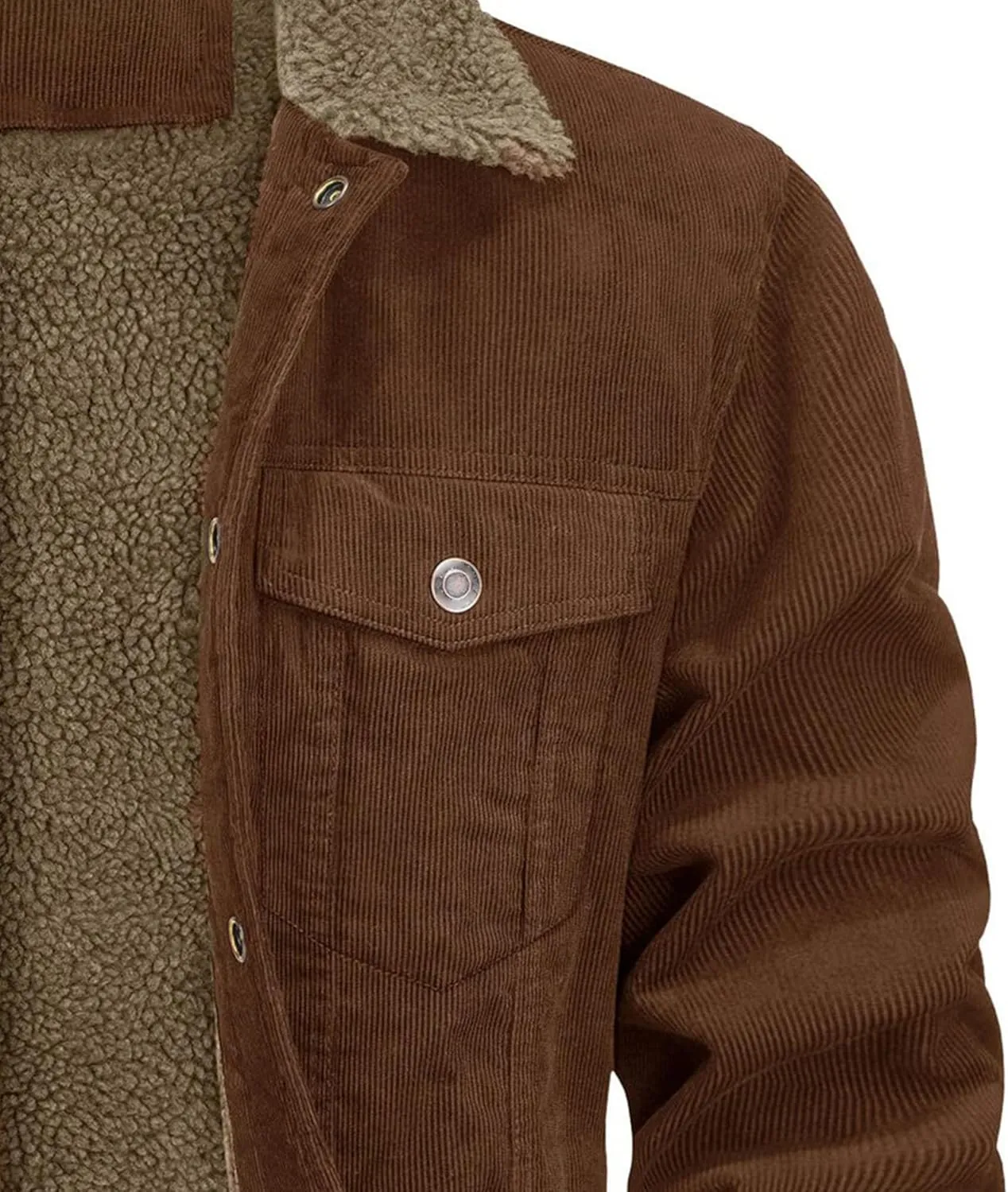 JEsilunmaMY Men's Button Down Corduroy Jacket Long Sleeve Sherpa Lined Trucker Jacket Casual Cotton Cargo Warm Winter Jacket