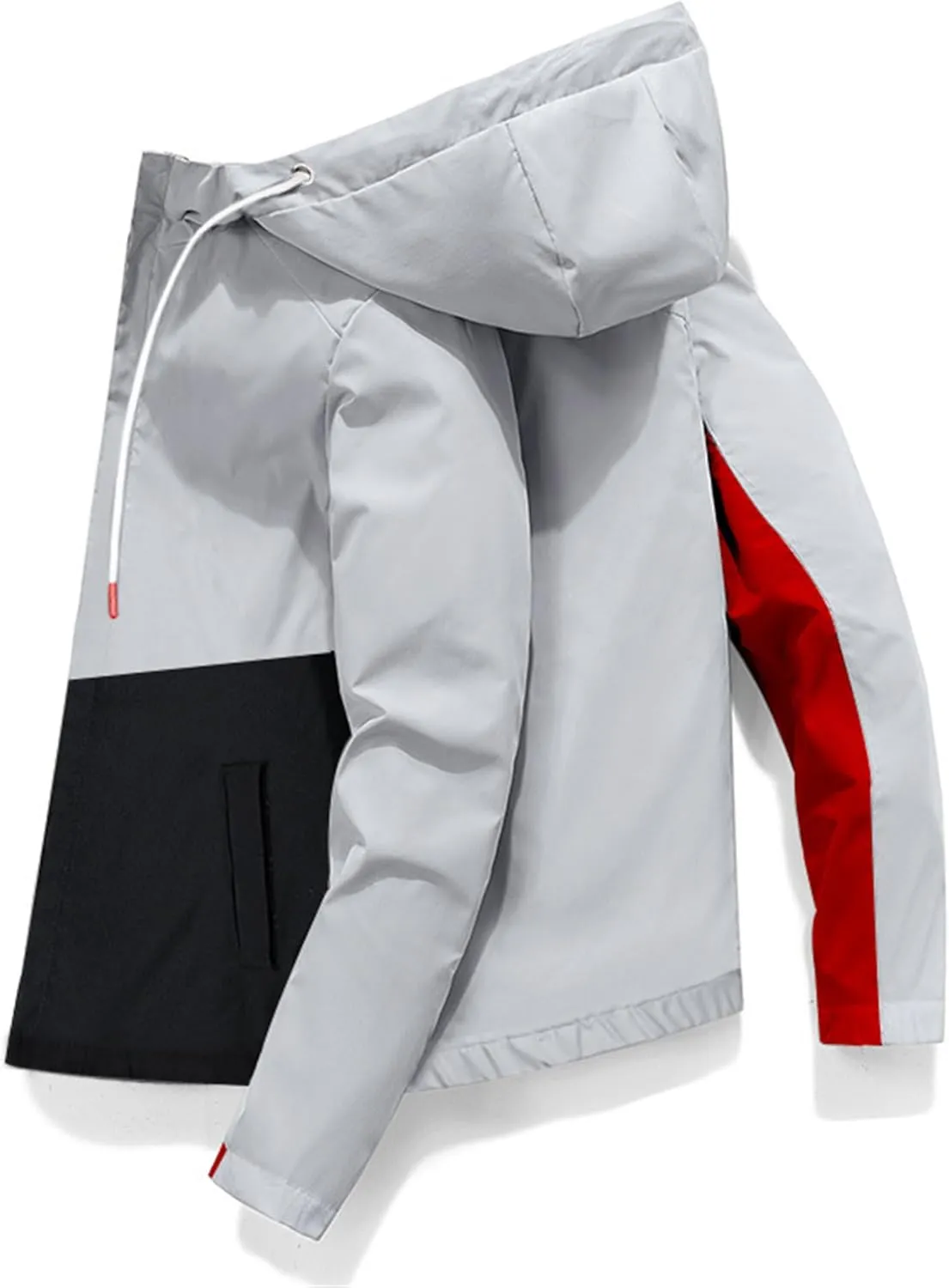 JEsilunmaMY Men's Color Block Casual Bomber Jacket Long Sleeve Lightweight Hooded Sportswear Zip Up Winter Warm Windbreaker