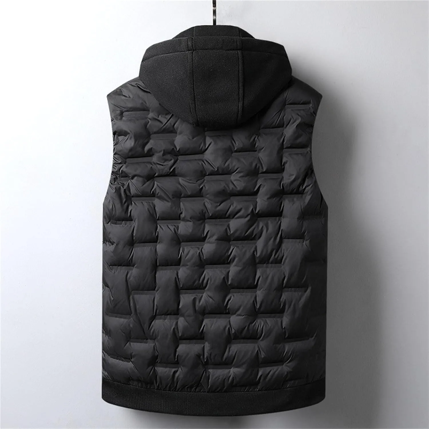 JEsilunmaMY Men's Quilted Puffer Vest with Detachable Hood Sleeveless Warm Winter Down Vest Casual Knit Padded Vest Coats