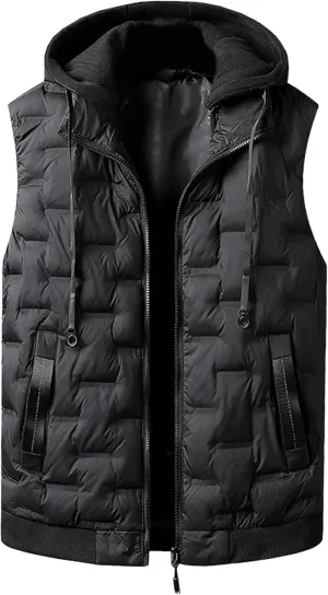 JEsilunmaMY Men's Quilted Puffer Vest with Detachable Hood Sleeveless Warm Winter Down Vest Casual Knit Padded Vest Coats