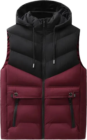JEsilunmaMY Men's Quilted Warm Winter Puffer Vest Sleeveless Casual Padded Vest with Hood Fashion Cotton Down Vest Jacket