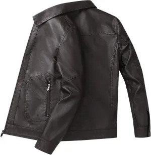 JEsilunmaMY Men's Slim Fit Leather Biker Coats Long Sleeve Zip Up Lapel Leather Jacket Lightweight Motorcycle Bomber Coat