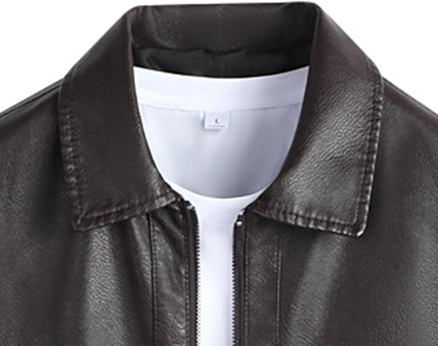 JEsilunmaMY Men's Slim Fit Leather Biker Coats Long Sleeve Zip Up Lapel Leather Jacket Lightweight Motorcycle Bomber Coat