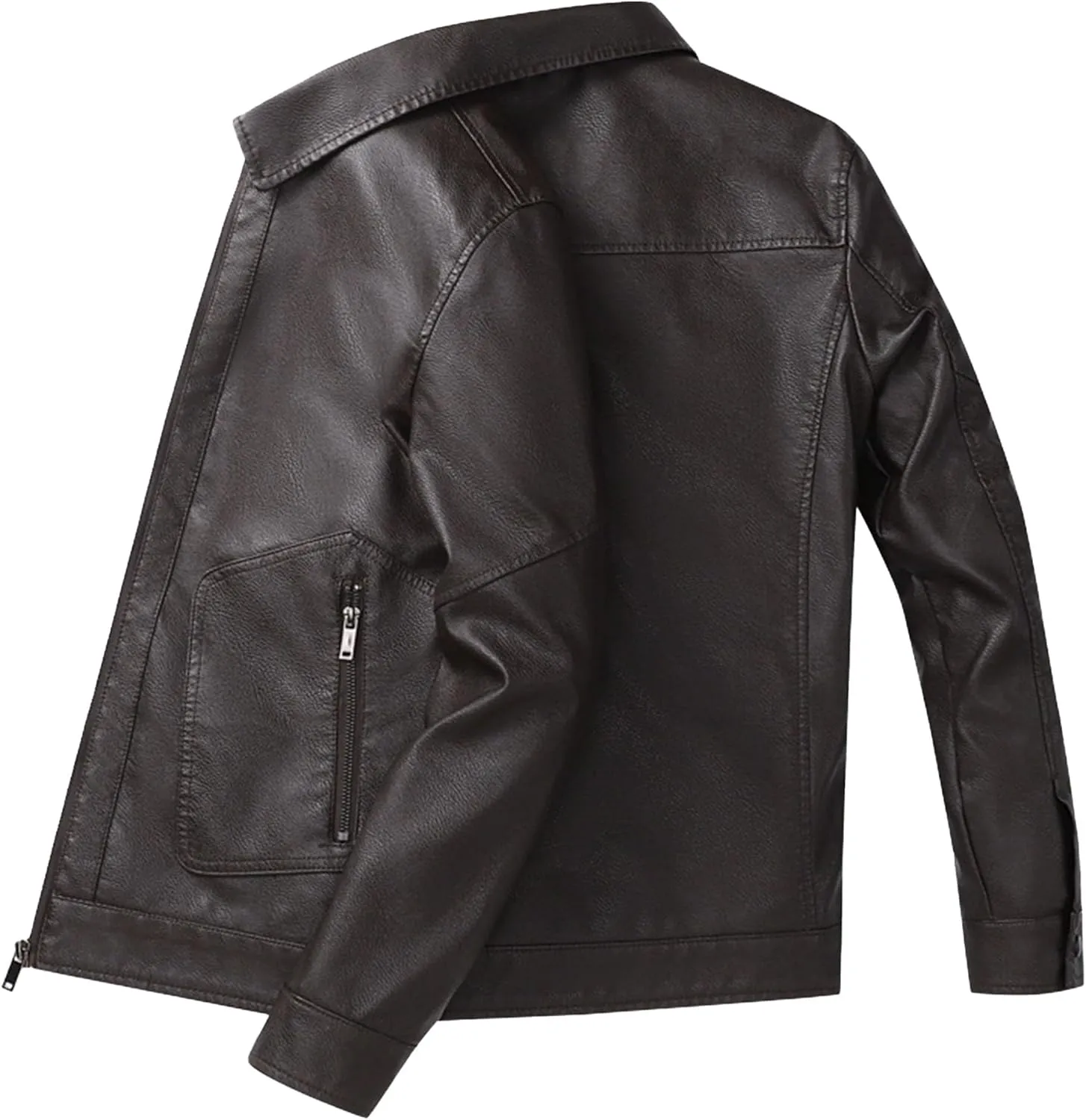 JEsilunmaMY Men's Slim Fit Leather Biker Coats Long Sleeve Zip Up Lapel Leather Jacket Lightweight Motorcycle Bomber Coat