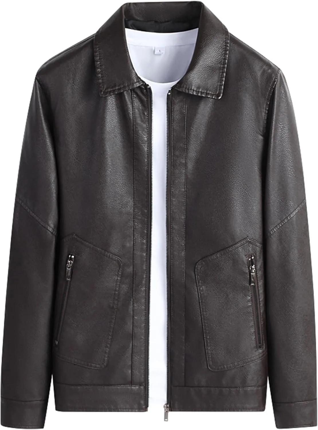 JEsilunmaMY Men's Slim Fit Leather Biker Coats Long Sleeve Zip Up Lapel Leather Jacket Lightweight Motorcycle Bomber Coat