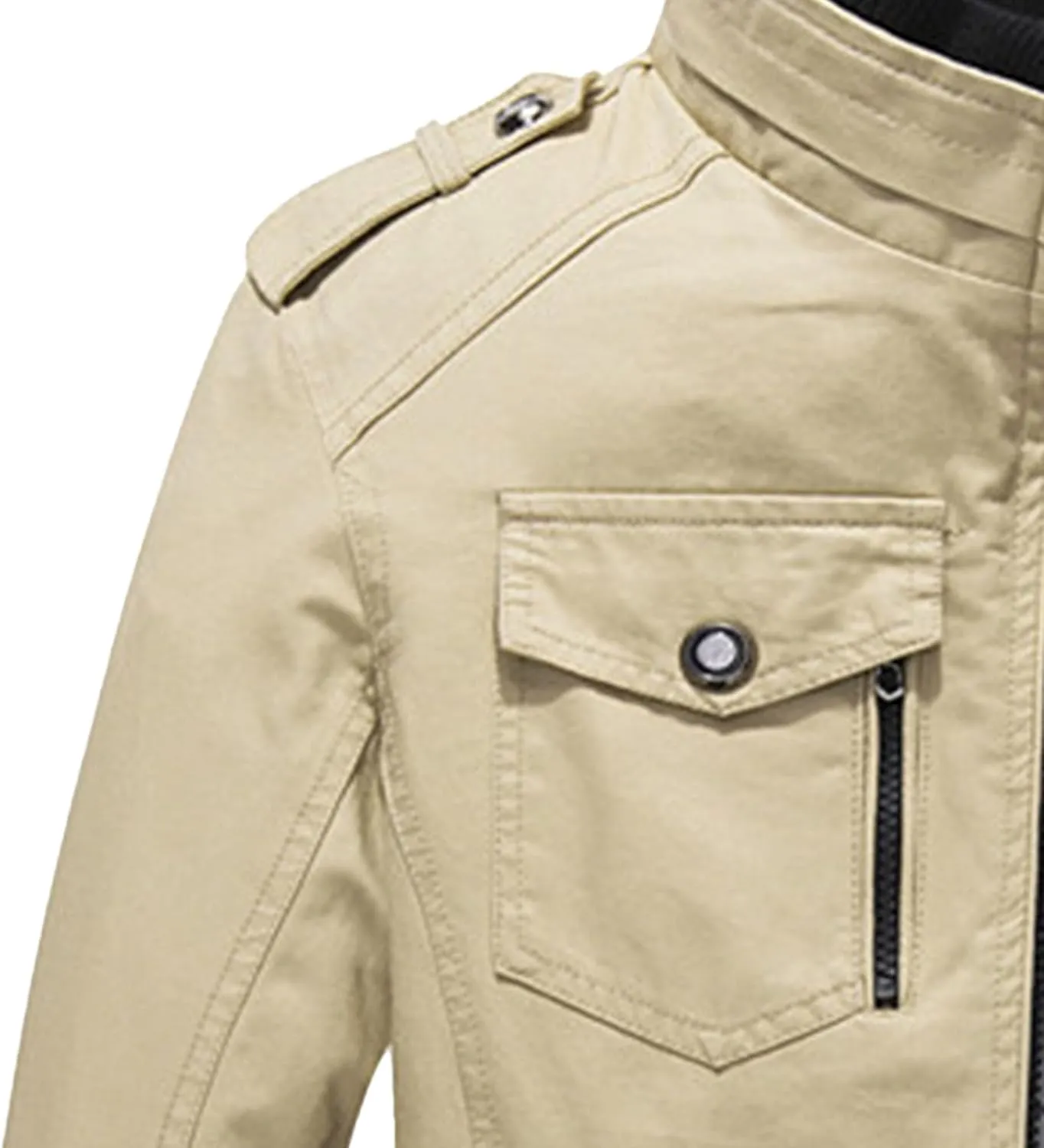 JEsilunmaMY Men's Stand Collar Cotton Cargo Jacket Full Zip Casual Loose Trench Coats Windproof Windbreaker with Multi-Pocket